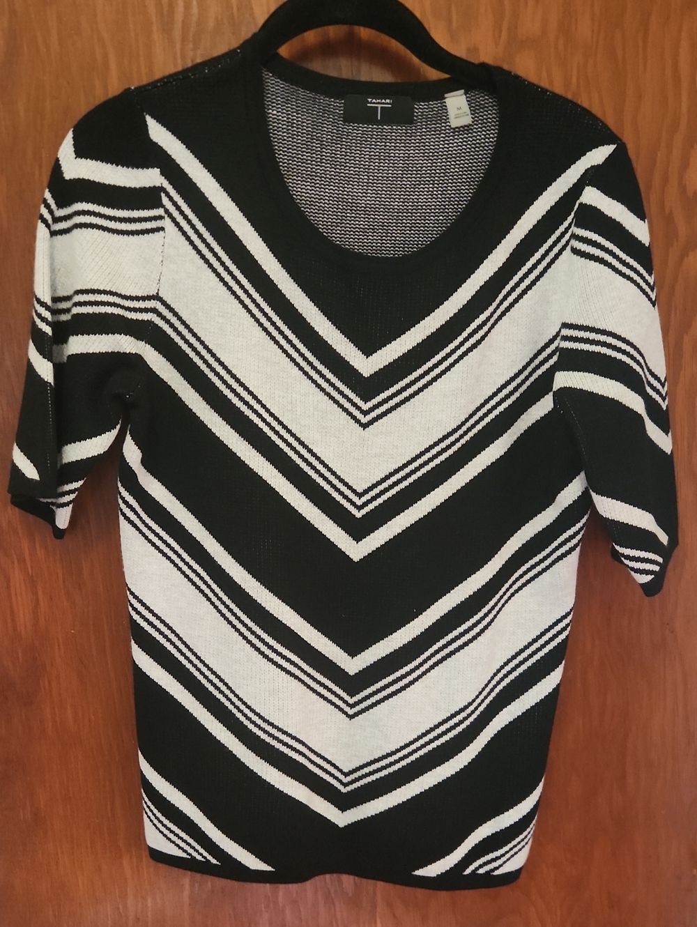 Tahari Black & White Chevron Scoop-Neck Sweater
